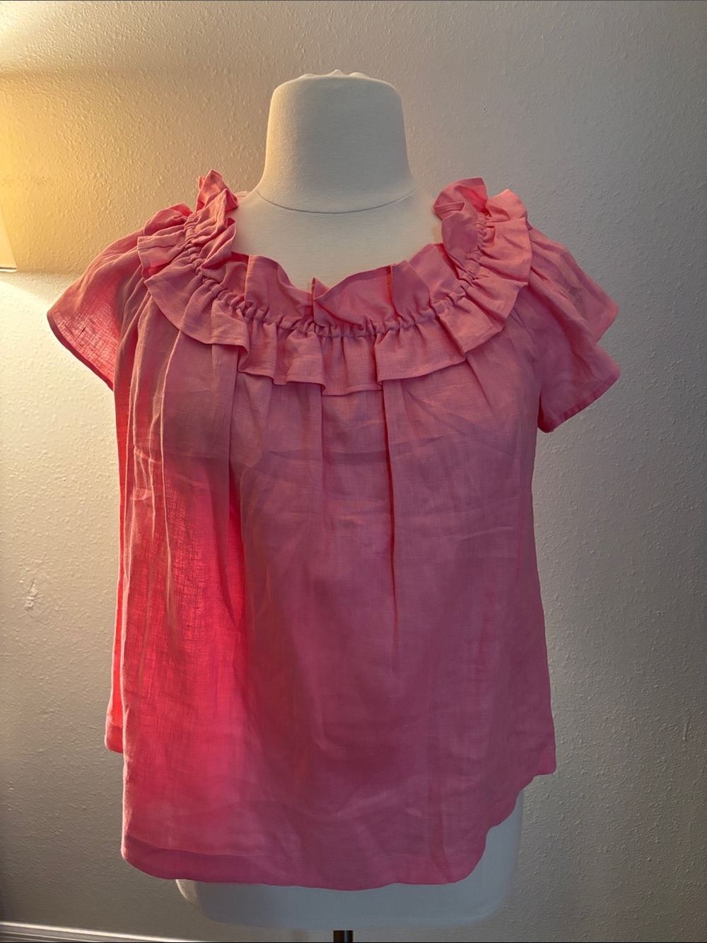 Sara Campbell Ruffled Pink Short Sleeve Blouse